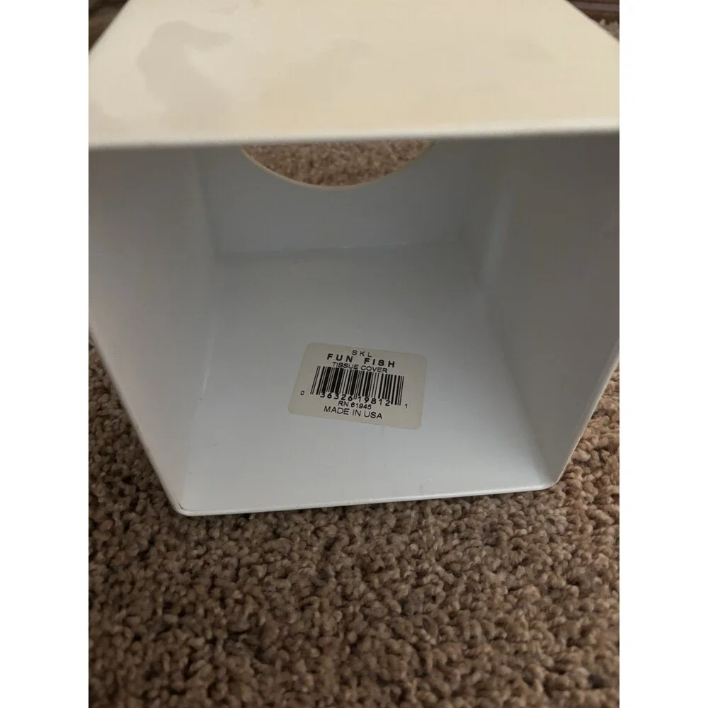 Target Childs White Fish Fun Plastic Tissue Kleenex Box Cover 5.25” Sq At Bottom
